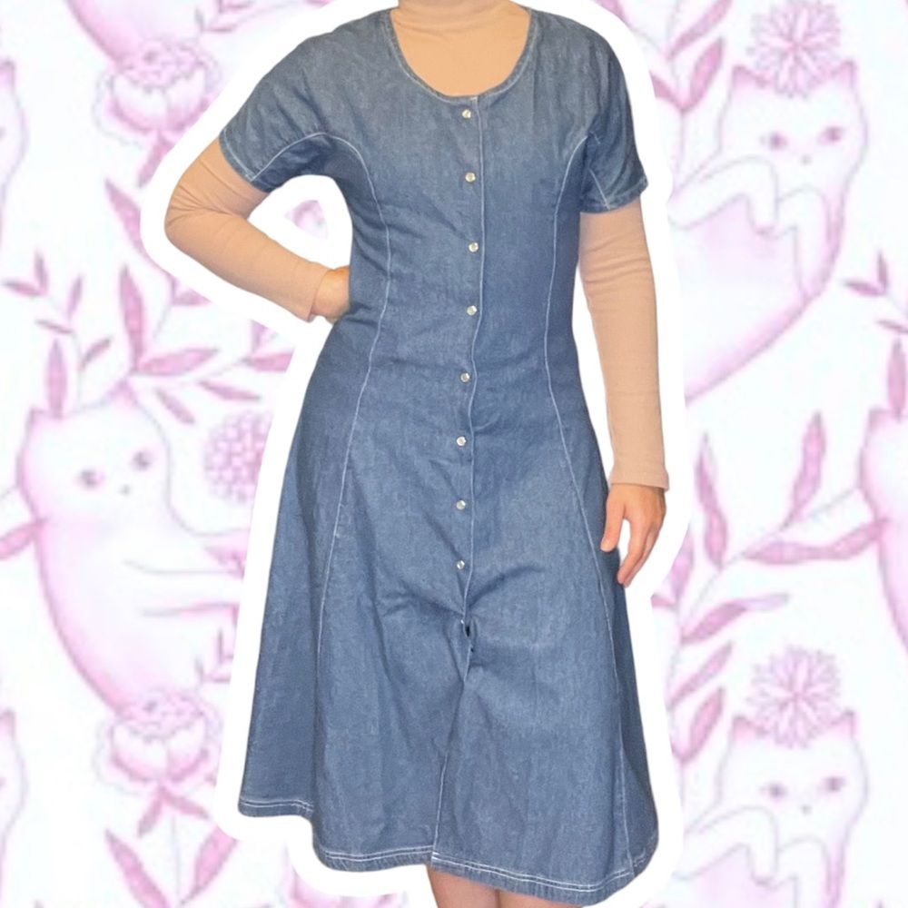Vintage 6p Dress Pearl Snap Denim Cottagecore Country Prairie 90s Friends Phoebe